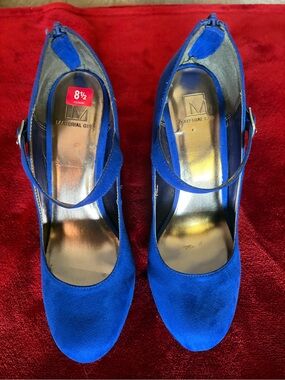 Material Girl Electric Blue Suede Mary Jane Heels
